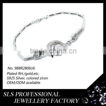 Girls new cheap silver jewelry dolphin designs bracelet with a heart setting AA/AAA zircon micro paved chain style of bracelets