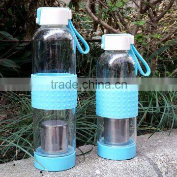 Portable Travel Mug Cup Car Shatterproof hand Glass Water Bottle 550ml with Silicone Sleeve, silicon sleeve bottle