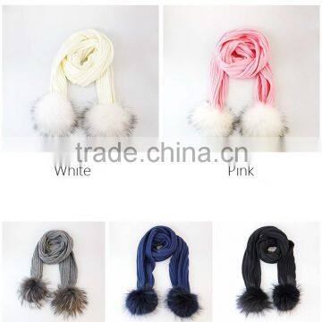 RRSC001D Genuine Raccoon Fur Pompom Scarf New Winter Thick White Acrylic Warm Striped Knitted Scarves Wool Shawl photo-2