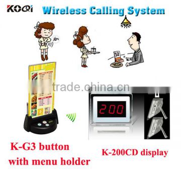 wireless queue management system for restaurant in 433mhz with menu holder hot sales