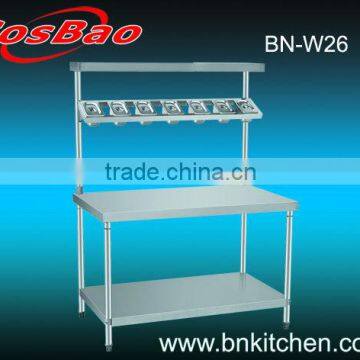 Stainless steel kitchen workstation / work table with top shelf & GN pan