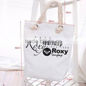 factory wholesale canvas fashion tote bag with cotton ropes