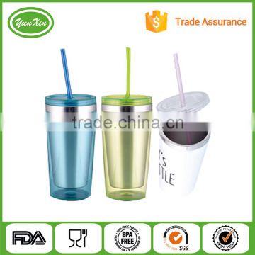 BPA free new Promotional inside stainless steel outer plastic 16 oz Double Wall Straw Tumbler