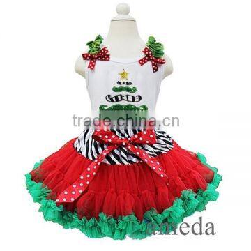 Zebra Waist Red Green Pettiskirt with Xmas Mustache Tree White Tank Top