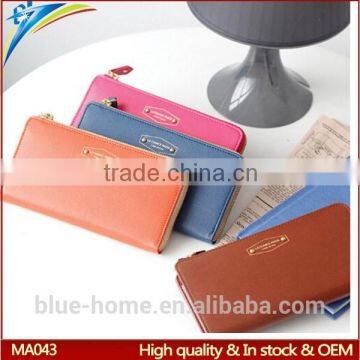 Single zipper around faux leather checkbook wallet Unisex long card holder High quality for waiter