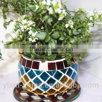 Round mosaic glass pot,glass vase cylinder