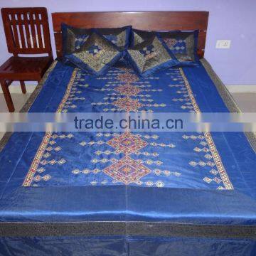 Blue Silk Indian Bed-cover Silk Bedspread