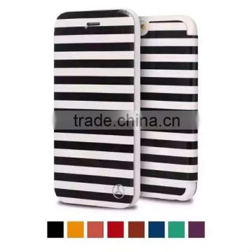 Wholesale price fashion stripe PU leather case for Apple iPhone 6 stand flip phone cover