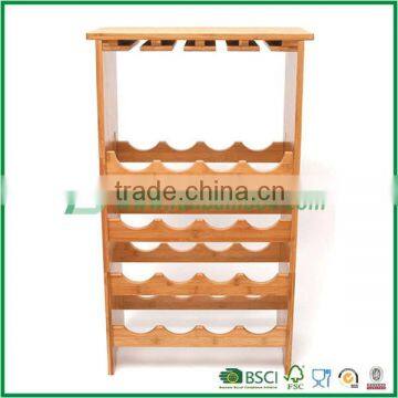 Wine storage organizer bamboo with stemware holder