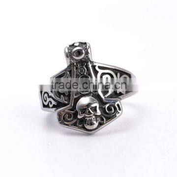 Fashion Thor's hammer charm ring with skull custom stainless steel ring                        
                                                                                Supplier's Choice