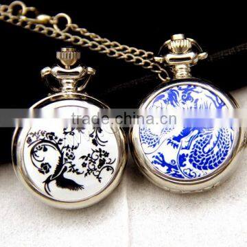 platinum color plated mixed pattern 28mm blue and white porcelain Pocket Watch Head