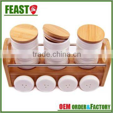 2015 hot design white 7 ceramic storage jar set for kitchen