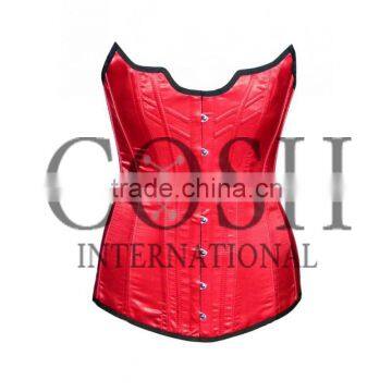 Over Bust Red Satin Steel Boned Waist Training Corset Ci-1148