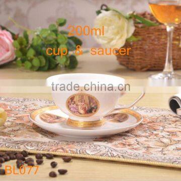 Europe Styple 200ml Bone China Cup & Saucer Flower With Gold-rim Cup With Saucer photo-2