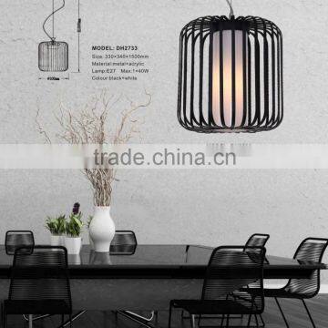 Best Price Pendant Lamp Hot Sale Black Iron Cage White Fabric Inner Shade Indoor Fancy Restaurant Hanging Light From Guzhen