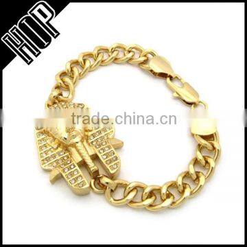 Hip Hop Egyptian Pharaoh Link Bracelet Gold Tone