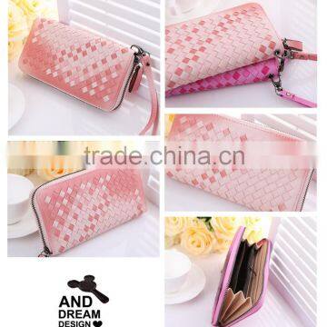 PU Hand Knit Women Wallets Long Clutch Wallets Purse Notecase Women Money Purse with Cards Holder Cell Phone Pocket