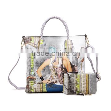 Latest design ladies custom printed tote handbag from dongguan factory