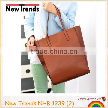 Elegant brown big size PU shoulder handbag with the emboss logo