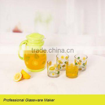 5pcs glass pitcher water jug with decal plastic lid and handle