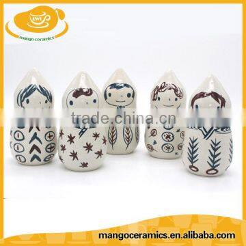 New novel russia doll shape ceramic canister storage jar