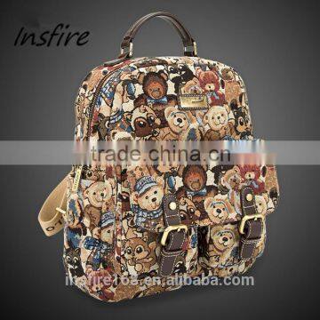 2016 fashion bear print backpack unisex student bag canvas school bag