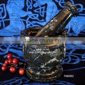 Black and Gold Marble Mortar Pestle