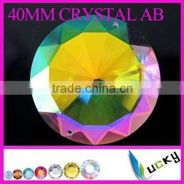Best quality crystal ab 40MM Round shape sew on rhinestones flatback strass with holes large size