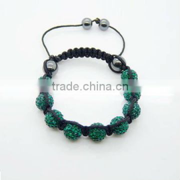 Shamballa Bracelets Deep Green Gems Black Rope Bracelet KSHLXL-84