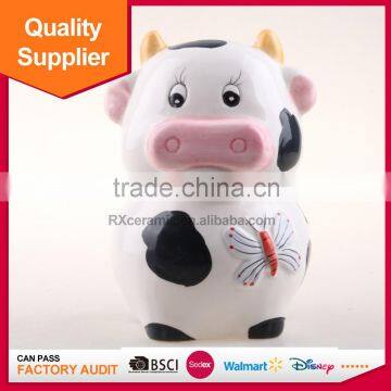 Newest creative funny animal cow shape money box fashional style ceramic piggy bank