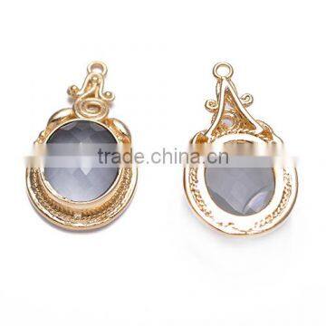 New Design 26*15.3mm Round Crystal Sahara Bezel Set Gemstone Connectors Links Gold Pendant