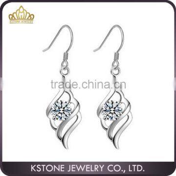 KSTONE 2015 New Fashion Women's Silver Plated Angel Feather Earring Diamon Earring