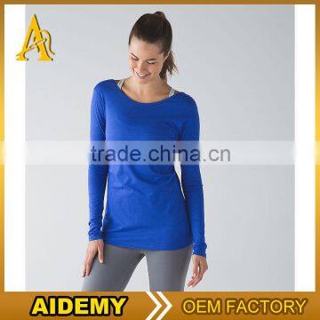 Woman Custom Solid Plain Color Long Sleeve Sport Gym Wear T shirt shirts 2016