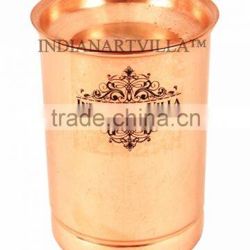 Pure Copper Plain Glass Goblet with Lid 300 ML - Serving Water Home Hotel Restaurant Benefit Yoga Ayurveda