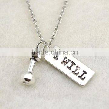 I WILL Fitness Necklace Crossfit Jewelry Kettlebell Charm Dumbbell Barbell Gym Necklace