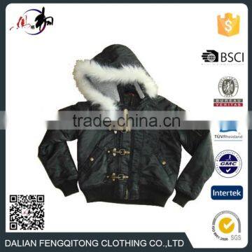 short style women padded jacket with fur collar