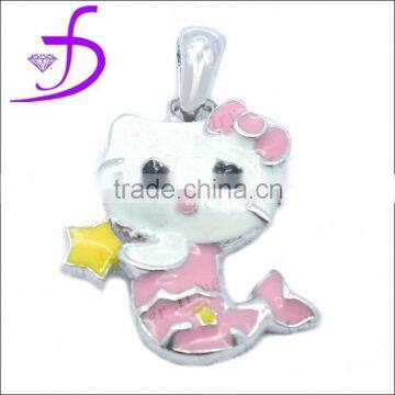 Enamel baking design-classical Kitty cat fish shaped silver pendant with enamel