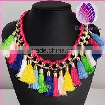 wholesale european fashion colorful silk tassels necklace