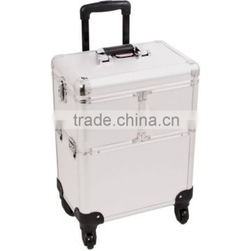 Silver Texture Professional Aluminum Rolling Cosmetic Case Makeup 3-Tier Trolley