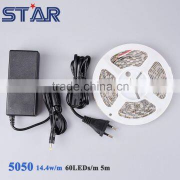 DC12V 5050 60LED/M waterproof led strip light with white FPC+power supply single color christmas light