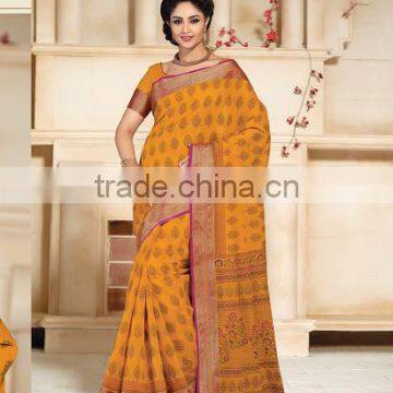 Mustard Cotton Silk Saree