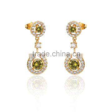 Romantic AAA+ tea grenn cubic zirconia dangling earring yellow gold plated jewelry