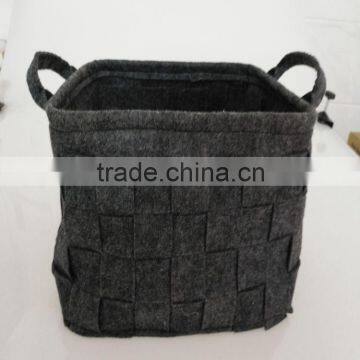 Felt Storage Basket, LOONG BABY Soft Felt Storage Bin, Handmade Storage Box With PU Handle for Household Kids Room Storage (Grey photo-2