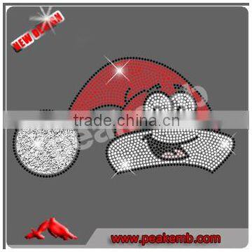 Christmas Hat Rhinestone Heat Transfers Design Wholesale Hot Fix Motif For Garment