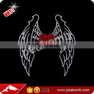 Hot Sale Rhinestone Motif Hotfix Angel Wings Transfer Design for Clothing