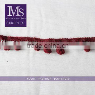 Hot sales cute 2cm width polyetser indian pom pom trims for garment/bags