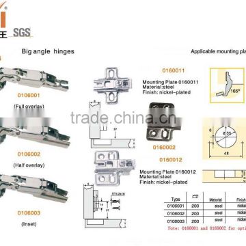 Euro-style steel furniture concealed hinges with 35mm cup for big angle