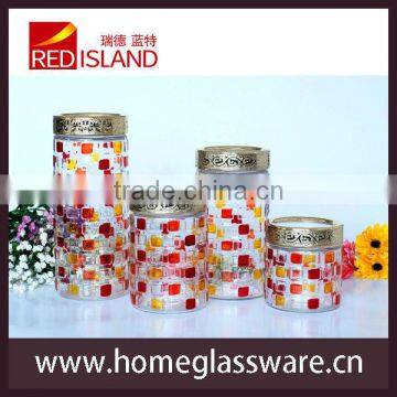 4pcs glass storage jars with hand painted