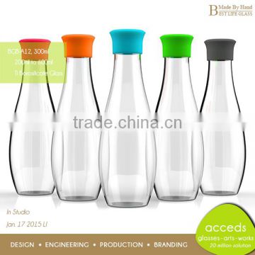 Custom Thin 12Oz Glass Juice Bottle with Cap and Straw