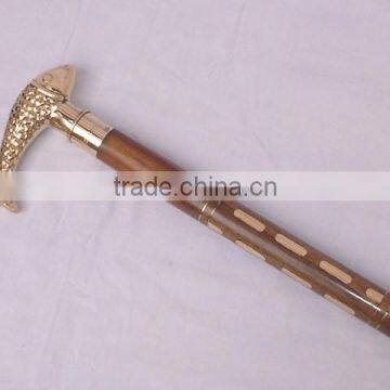 Brass & wood carved walking stick, Indian carved walking stick, hand carved walking stick, decorative wood walking stick